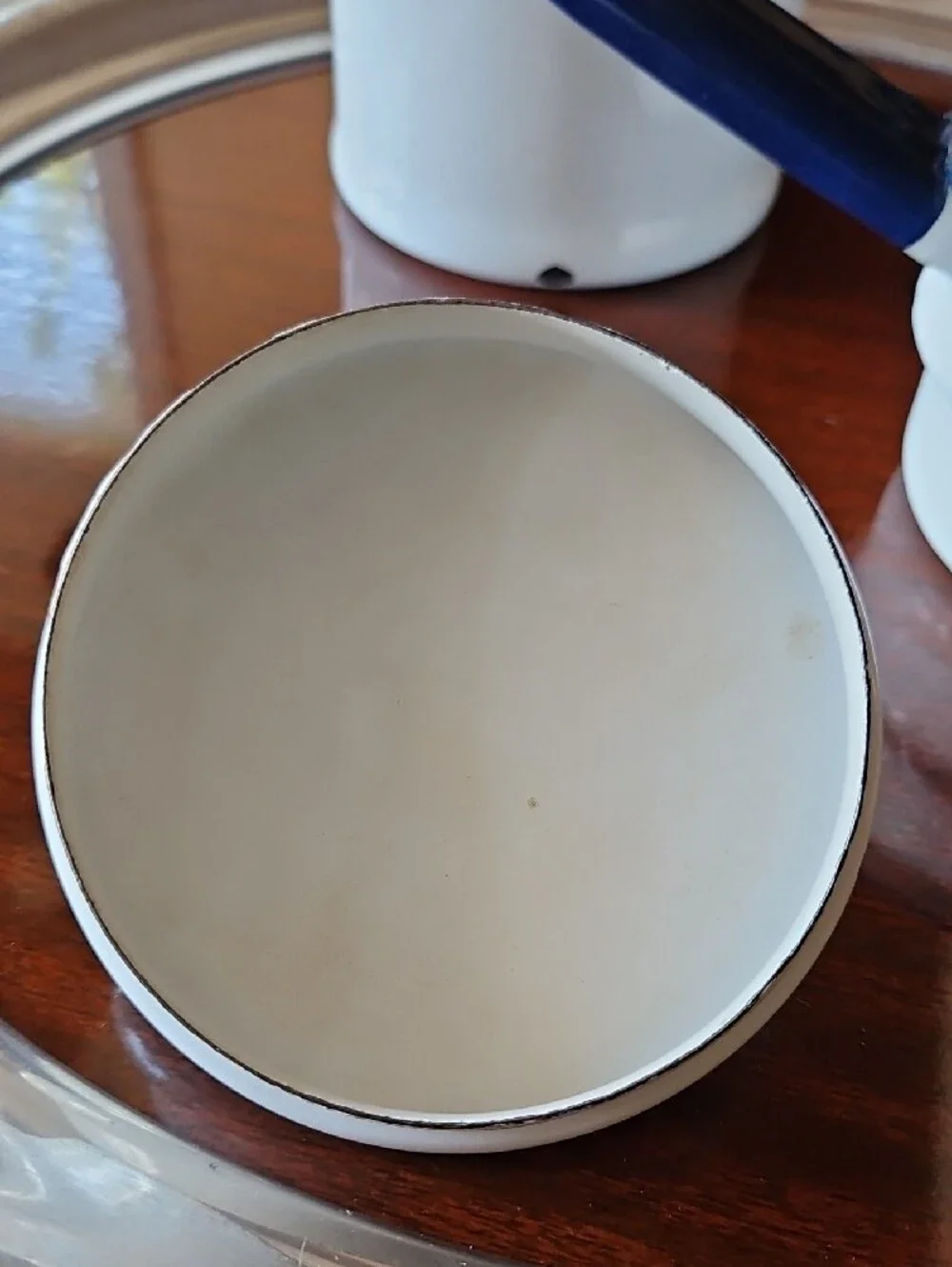 VTG 1940s White Enamelware 3-Piece Boiler Pot Cobalt Blue Trim
